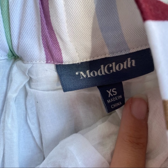 MODCLOTH white striped Aspiration Creation pleated a-line skirt XS - Picture 6 of 11